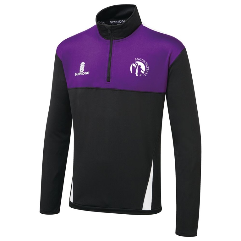 Angus Netball - Blade Performance Top - Black / Purple / White