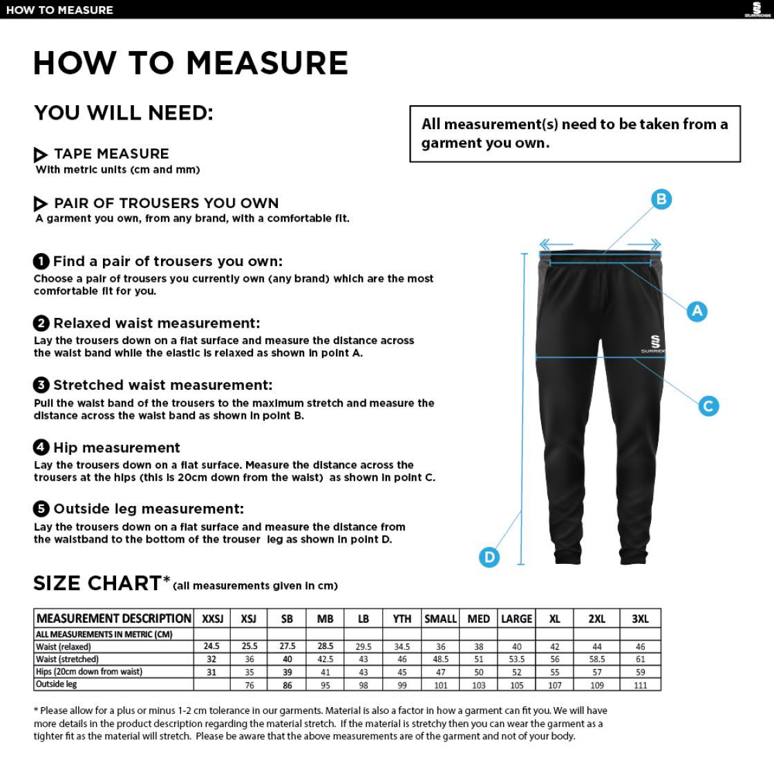 Angus Netball Tek Slim Training Pants : Black - Size Guide