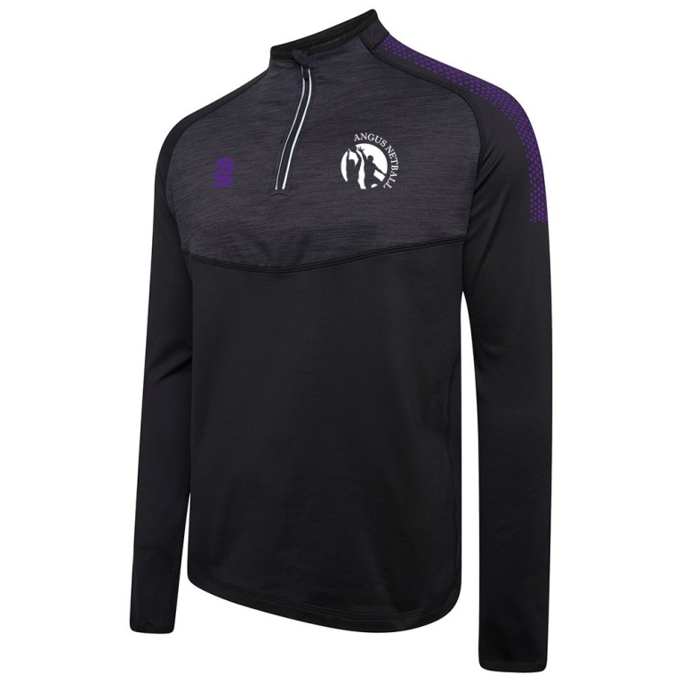 Angus Netball - 1/4 Zip Dual Performance Top - Black