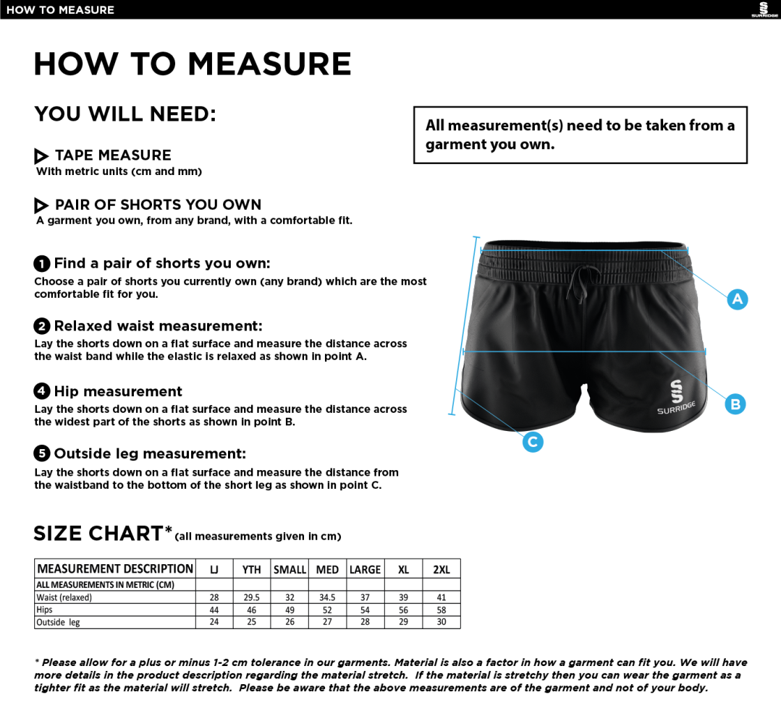 Angus Netball - Dual Active Short - Black - Size Guide