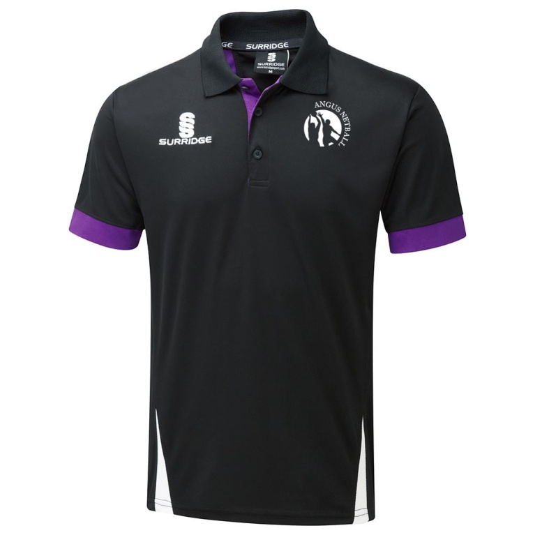 Angus Netball - Blade Polo Shirt - Black/Purple/White