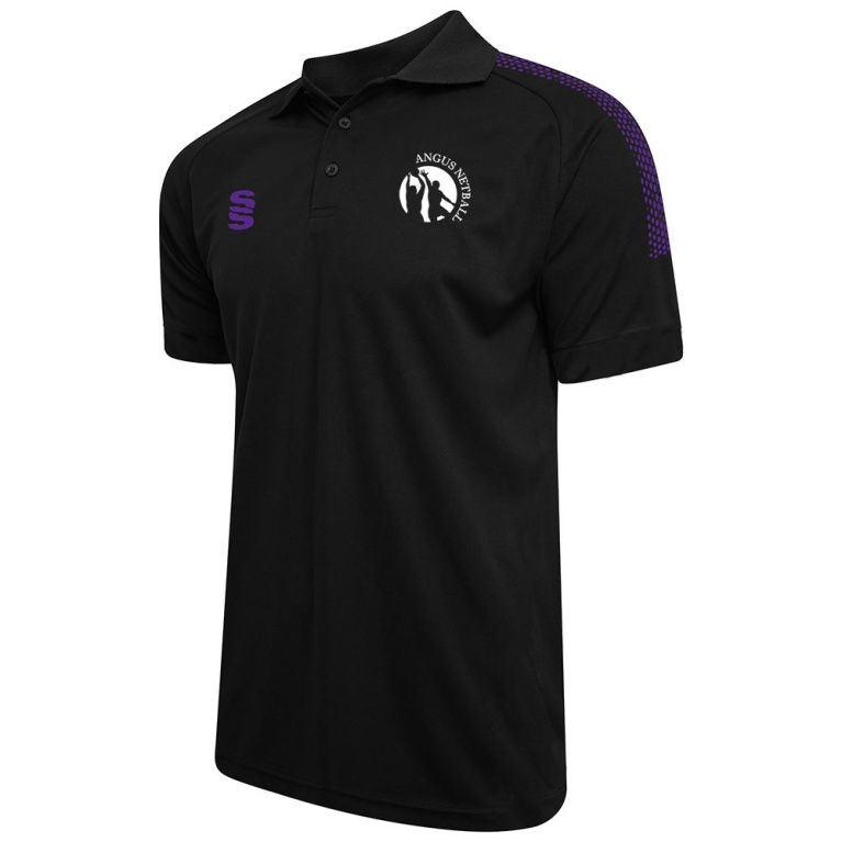 Angus Netball - Dual Solid Colour Polo - Black