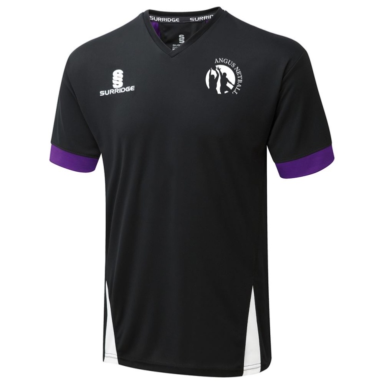 Angus Netball - Blade Training shirt - Black / Purple / White